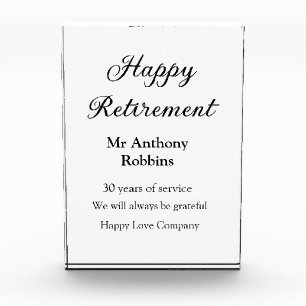 Happy retirement add name years of service retired photo block