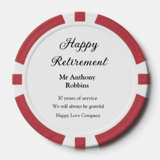 Happy retirement add name years of service retired poker chips