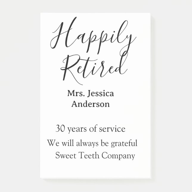 Happy retirement add name years of service retired post-it notes (Front)