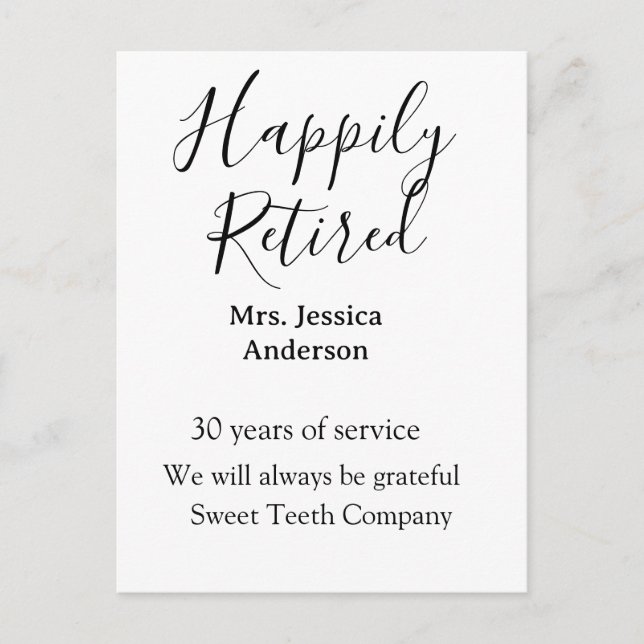 Happy retirement add name years of service retired postcard (Front)