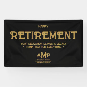Happy Retirement Black and Gold Monogram Banner