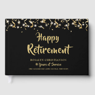 Happy Retirement Black Gold Confetti Streamers Guest Book