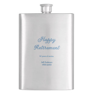 Happy retirement blue years of service name pastel hip flask