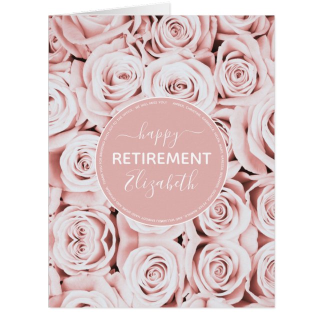 Happy Retirement blush pink roses name (Front)