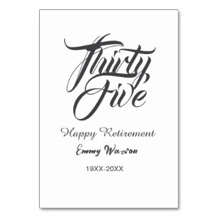 Happy retirement bold letter name year elegant sim table number
