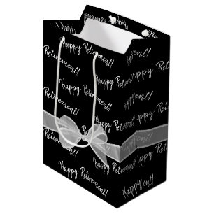 Happy Retirement bow on black Medium Gift Bag
