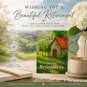 Happy Retirement Card Peaceful Cottage Landscape