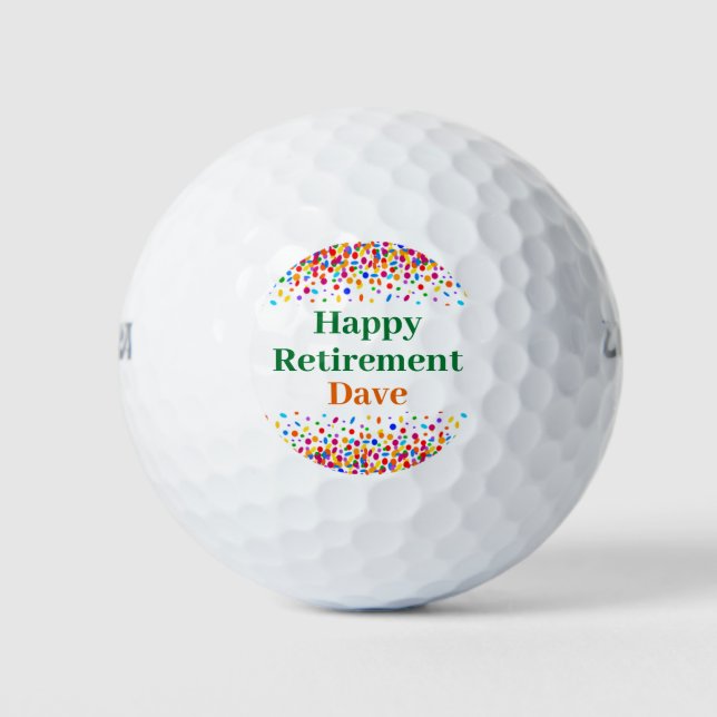 Happy Retirement Colourful Confetti Add Name Golf Balls (Front)