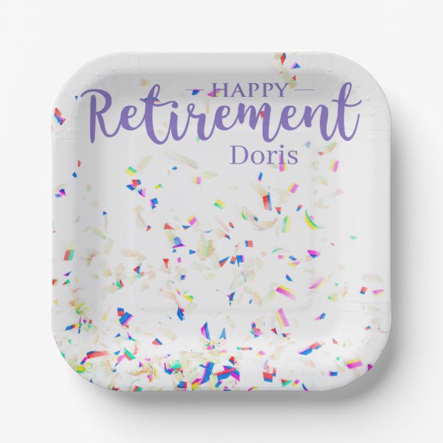 Happy Retirement Confetti Paper Plate (Front)