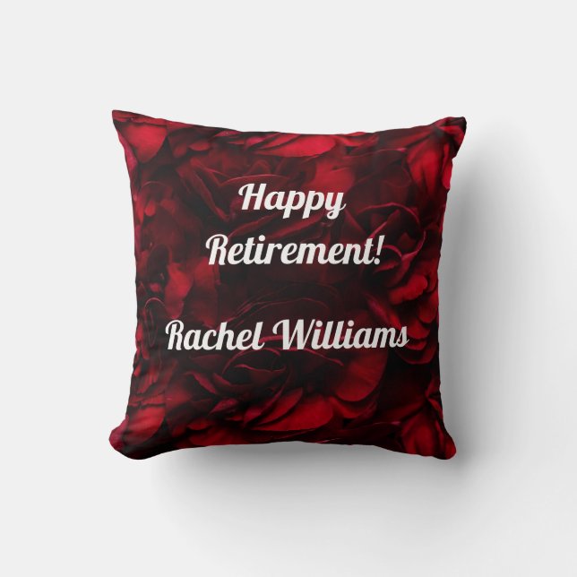 Happy retirement custom name floral red rose throw pillow (Front)