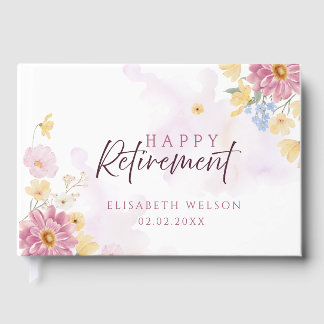 Happy Retirement Elegant Watercolor Floral Guest Book