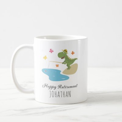 Happy Retirement Fishing Cute Dinosaur Cartoon