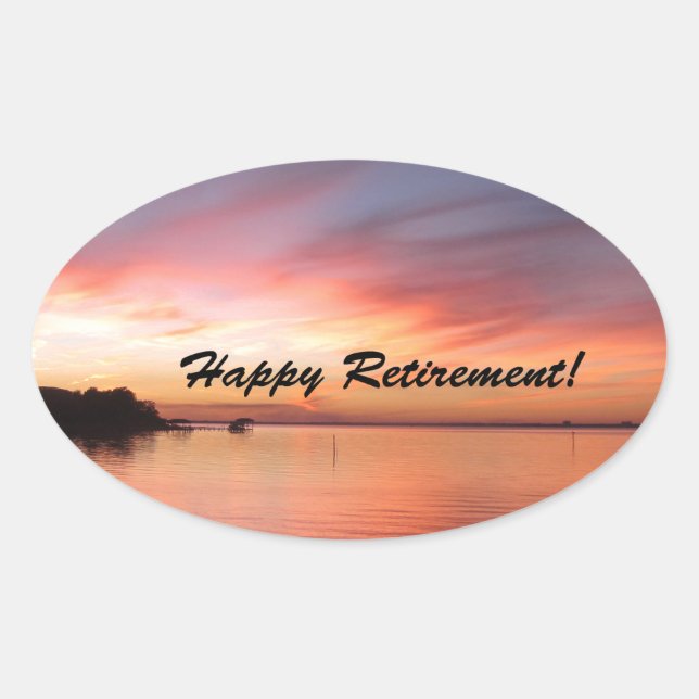 Happy Retirement Florida Sunset Oval Sticker (Front)