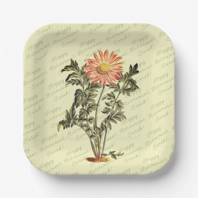 Happy Retirement Flower Personalized Paper Plate (Front)