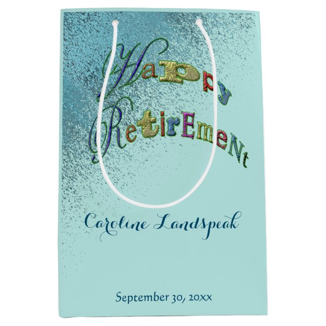 Happy Retirement Gold Blue Glitter Medium Gift Bag (Front)