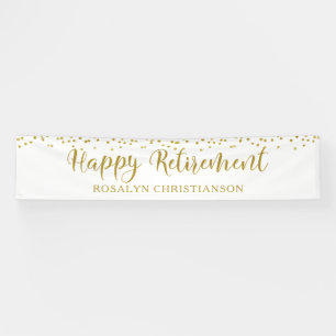 Happy Retirement Gold Confetti Script Personalized Banner
