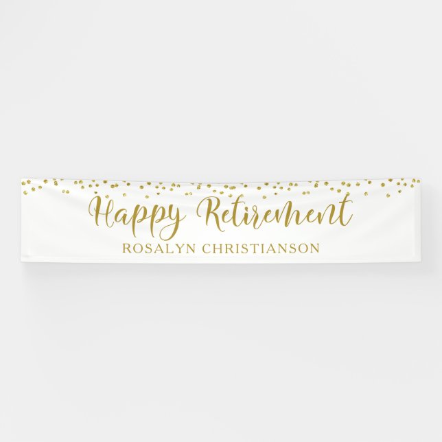 Happy Retirement Gold Confetti Script Personalized Banner (Horizontal)