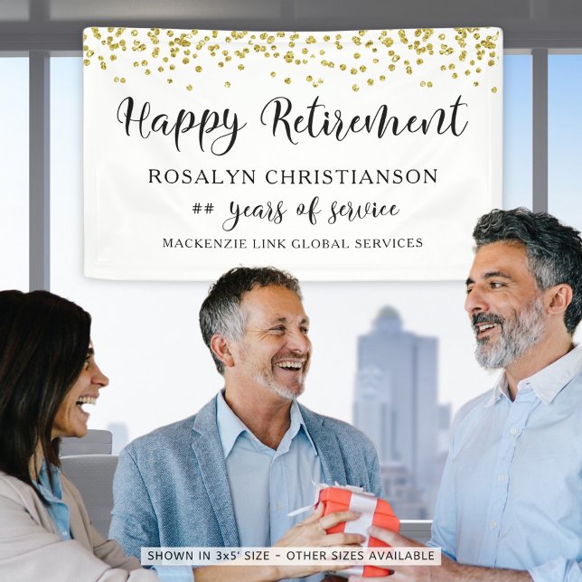 Happy Retirement Gold Confetti Script Personalized Banner (Creator Uploaded)