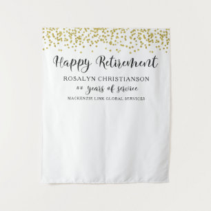 Happy Retirement Gold Confetti Script Personalized Tapestry