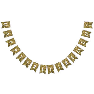 Happy Retirement Gold White Glitter Party Bunting Flags