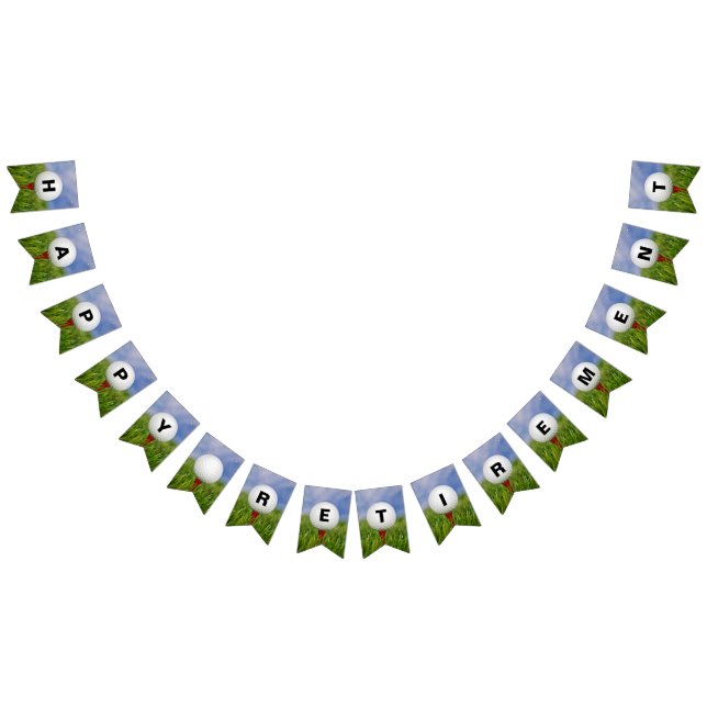 Happy Retirement-golf ball on tee in grass Bunting Flags (All)