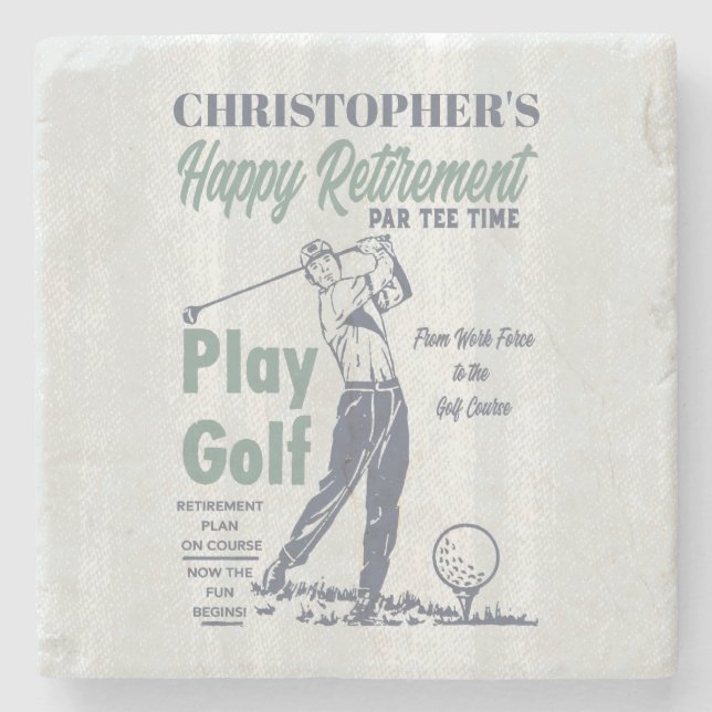 Happy Retirement Golfer Theme Retro Golf Stone Coaster (Front)