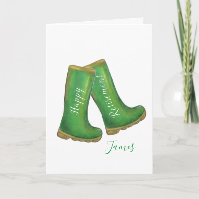 Happy Retirement green gardening welly boot Card (Front)