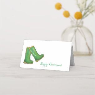 Happy Retirement green gardening welly boot Place Card