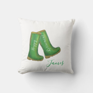 Happy Retirement green gardening welly boot Throw Pillow