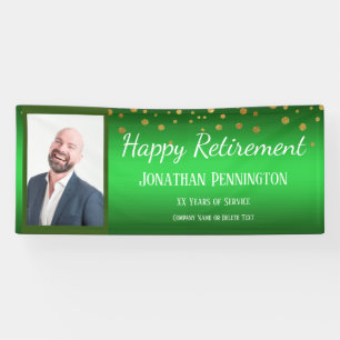 Happy Retirement Green Gold Confetti One Photo Banner
