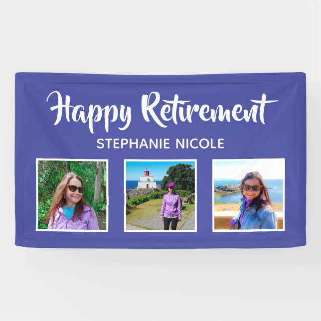 Happy Retirement Lavender Purple Multiple Photos Banner (Horizontal)