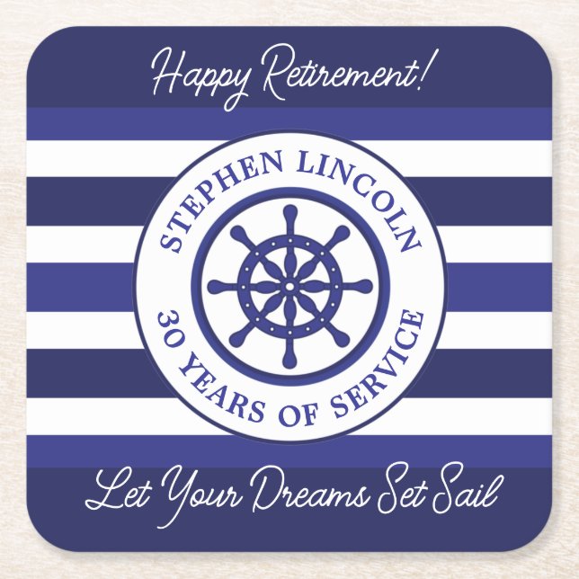 Happy Retirement Let Your Dreams Set Sail Square Paper Coaster (Front)