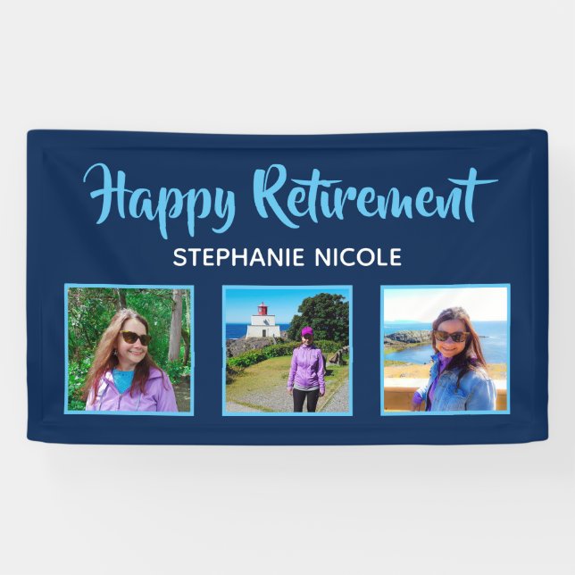 Happy Retirement Navy Blue Multiple Photos Banner (Horizontal)