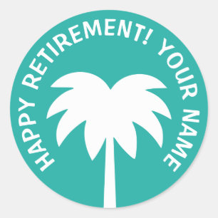 Happy Retirement palm tree stickers   Personalize