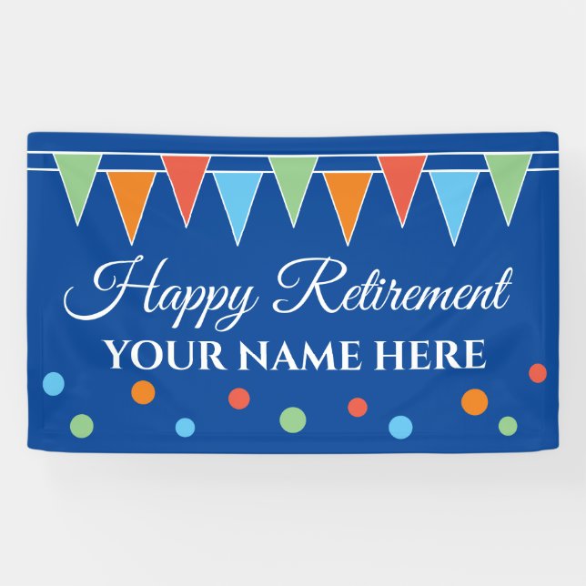 Happy retirement party banner with colourful flags (Horizontal)