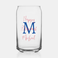 Happy Retirement Party Blue Monogram Red Name