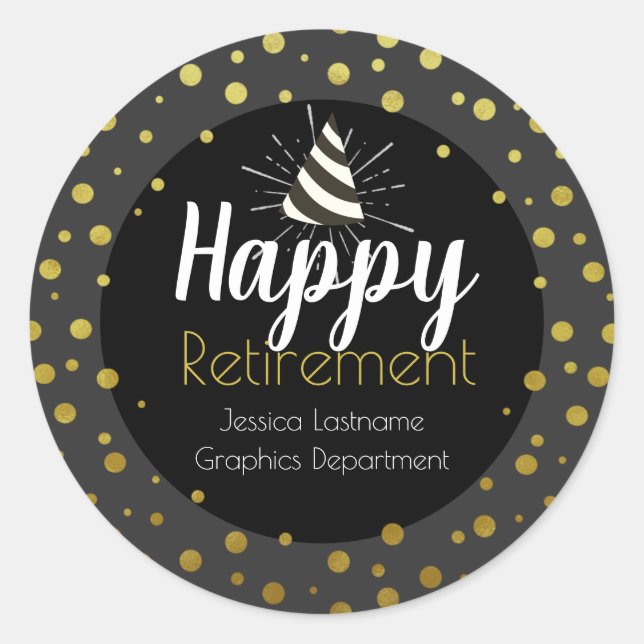 Happy Retirement Party Confetti Classic Round Sticker (Front)