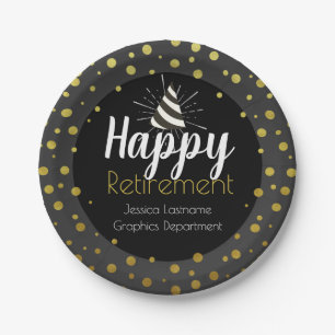 Happy Retirement Party Personalized Gold Confetti Paper Plate