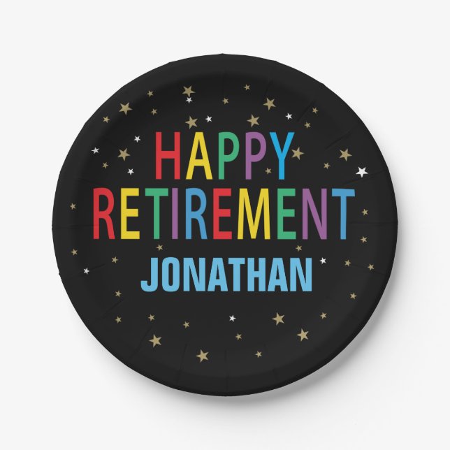 Happy Retirement party with stars and bright Paper Plate (Front)