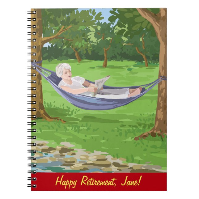 Happy Retirement Personalize (Lady in Hammock) Notebook (Front)