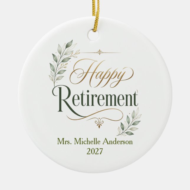 Happy Retirement Personalized Name Ceramic Ornament (Front)