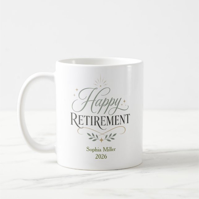 Happy Retirement Personalized Name Coffee Mug (Left)