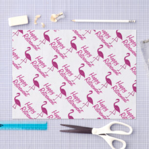 Happy Retirement pink flamingo Custom text Gift Tissue Paper