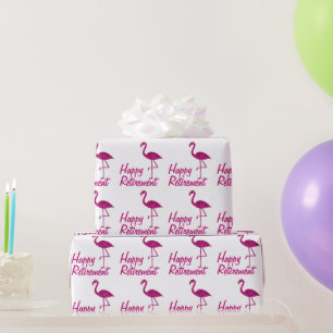 Happy Retirement pink flamingo Custom text Gift Wrapping Paper