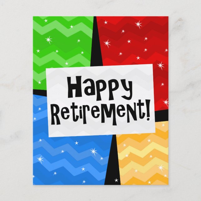 Happy Retirement, Primary Colour Squares Party Flyer (Front)