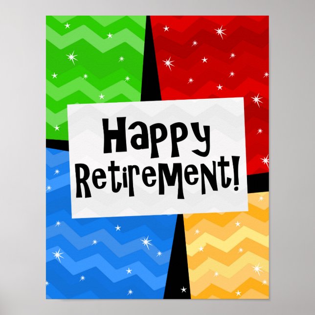 Happy Retirement, Primary Colour Squares Party Poster (Front)