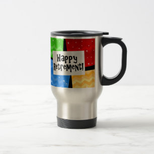 Happy Retirement, Primary Colour Squares Party Travel Mug