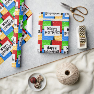 Happy Retirement, Primary Colour Squares Party Wrapping Paper
