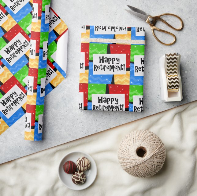 Happy Retirement, Primary Colour Squares Party Wrapping Paper (Crafts)