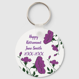 Happy Retirement Purple Flower Employee Keychain